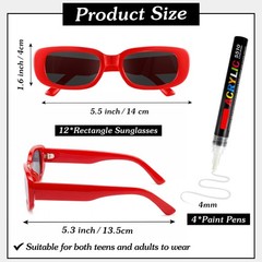 Flutesan Personalized Rectangle Sunglasses with Marker Pens for Red/White