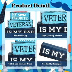 4 Pcs Dad Veteran Wooden Tiered Tray Decor, Father Day Decorations Gifts Blue