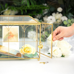 Glass Wedding Card Box with Lock, 12.6X5.9X9 Inches Large Gold Card Boxes