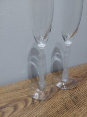LENOX FROSTED BRIDE GROOM CHAMPAGNE TOASTING FLUTES GLASSES GOLD RIMMED TOPS