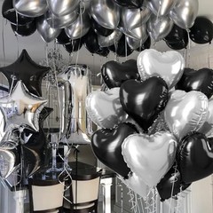 Heart Balloons, 18Inch Silver and Black Heart Foil Balloons, 12PCS Black Silver