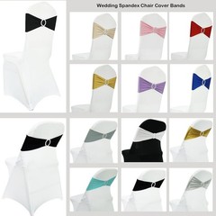 Spandex Chair Sashes Bands, White, 50PCS | Stretch Chair Ties Bows, With Buck…