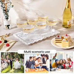 20 Pack Plastic Champagne Tower, 7oz Champagne Coupe glasses Unbreakable Gold