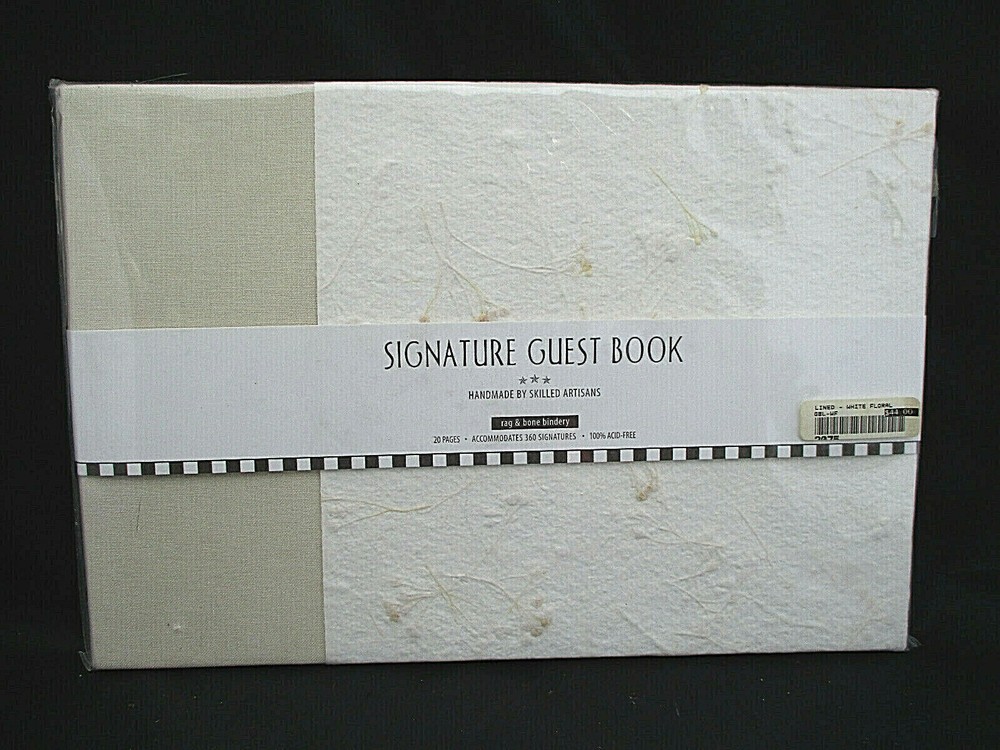 Rag & Bone Bindery Handbound Signature GUEST BOOK Tan White Floral 360 Names