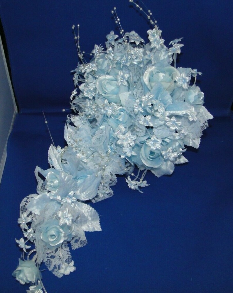 New Oddity Inc Light Blue Satin Roses and Pedal Flowers Bridal Bouquet