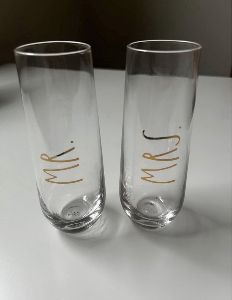 RAE DUNN Decorated Champagne Glass Wedding Set Two-Piece Service for 2