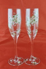 ELEGANT CHAMPAGNE FRANCE FLUTE/GLASS PAIR BLOSSOM FLOWER STEMWARE WEDDING