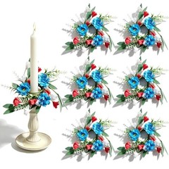 6 Pcs 1.38″ Mini Taper Candle Rings Wreaths 4th of July Small Artificial Taper
