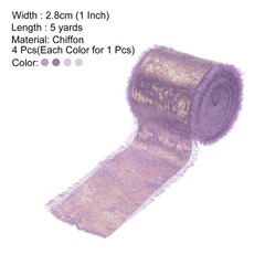 4pcs Chiffon Ribbon, 1″x5 Yard Silk Ribbon, Purple Silver Glitter Fabric Ribbon