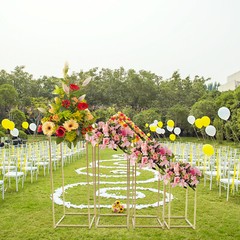 4PCS Wedding Flower Floor Stands Set Gold Column Cube Shape Metal Flower Stand