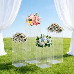 4Pcs Clear Acrylic Pedestal Stands, Display Pedestal for Floral & Cake Display