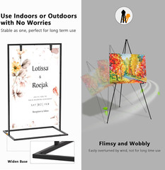 Elegant Wedding Welcome Sign Stand with Satin Ribbons – Heavy Duty Easel (Black)