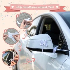 8 Pcs Just Married Wedding Car Decorations Kit – 30 Inchs Big Bow – White