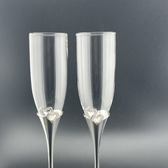 Set of 2 LENOX Creative Heart Shape Champagne Flutes With Rhinestone Hearts
