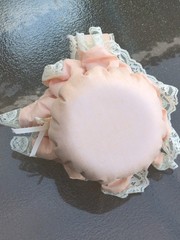 Mid Century Flower Girl Basket Pink Satin Lace Ribbon Wedding Shabby Chic – USED