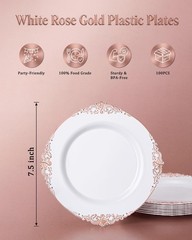 Morejoy 100pcs Rose Gold Plastic Plates – Rose Gold Disposable Plates – 7.5 i…