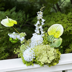 White Green Faux Floral Centerpiece Wedding Table Runner Arrangement Decor