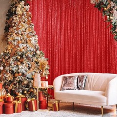 Versatile Red Sequin Curtain Set 2FTx8FT – Perfect for Parties & Celebrations