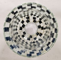 Candle Holder 4″D 10.5″Hi Set/2 Nickel Plated & Mirror Mosaic Shade FREE SHIPING