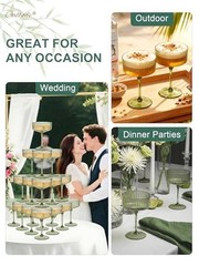 24Pcs Plastic Ribbed Martini Glasses – 10oz – Disposable – Champagne Green