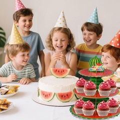 Cupcake Stand, 3 Tier Cute Summer Fruit Party Cardboard Round Watermelon