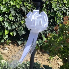 Large White Wedding Pull Bows with Long Tulle 6 Count (Pack of 1),