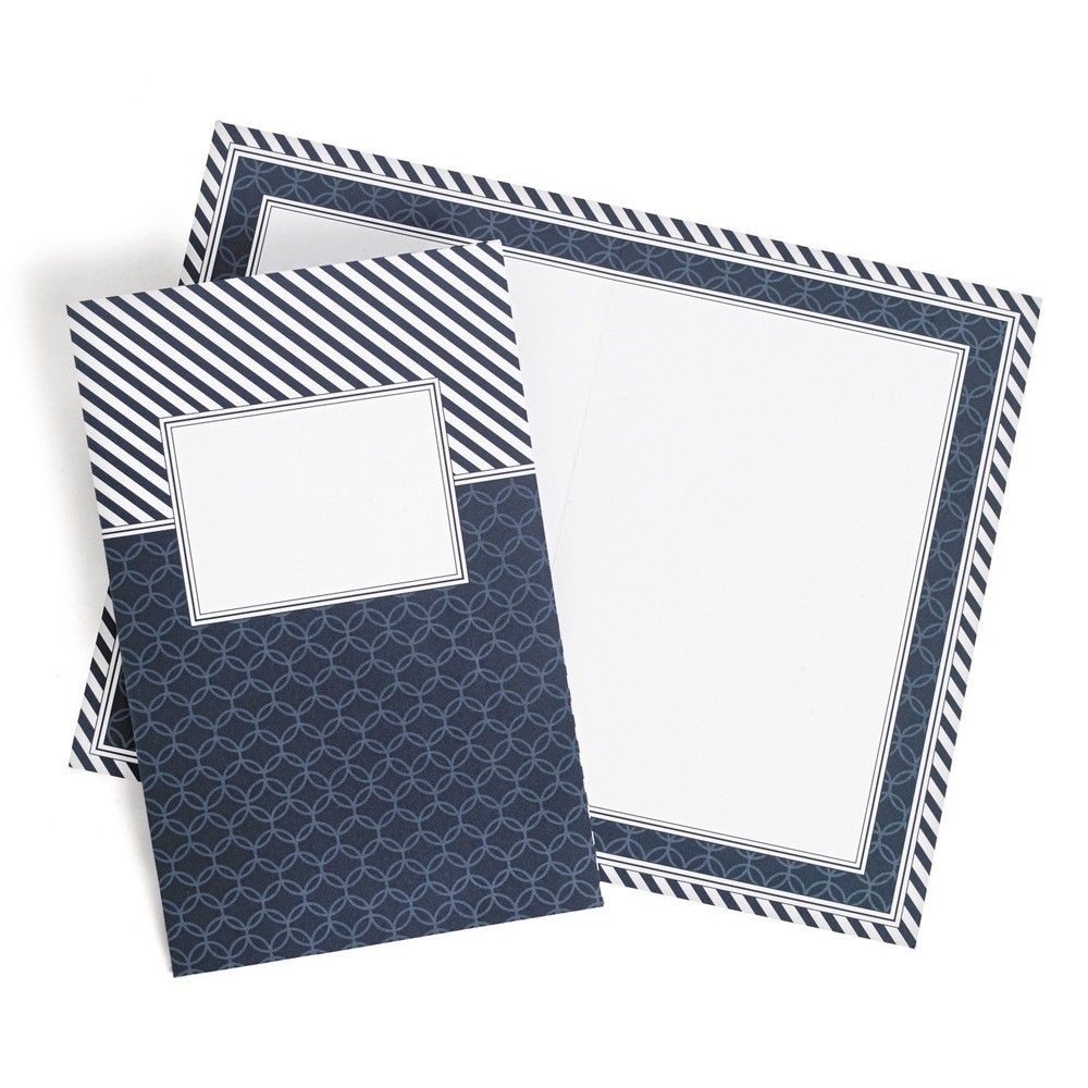 50 DIY Nautical Program Paper Navy Blue White Striped Geometric Event Stationery