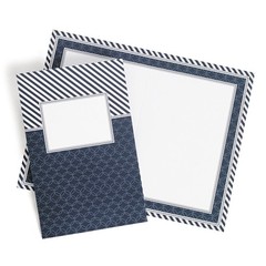 50 DIY Nautical Program Paper Navy Blue White Striped Geometric Event Stationery