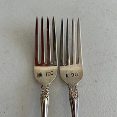 New 18/10 Reed & Barton Gold 2 piece Fork Set WEDDING / Engraved I Do and Me Too
