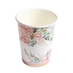 24 WHITE 9 oz Pink Peony Flower Design PAPER CUPS Party Events Home Decorations