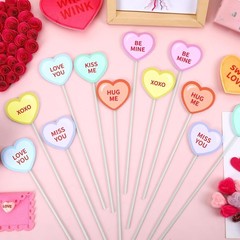 12 Pcs Valentine’s Day Decorative Picks Double-Sided Conversation Heart Plant