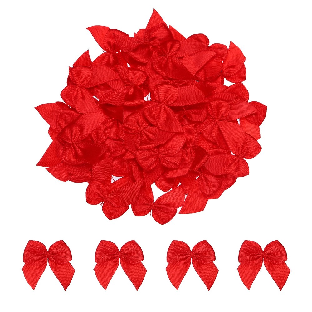 100Pcs Mini Ribbon Bow 1″ Fabric Satin Ribbon Flower Bows for Craft DIY Red