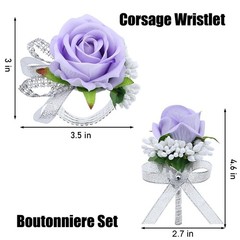 2Pcs Light Purple Rose Corsage and Boutonniere Set, Artificial Wrist Corsage …