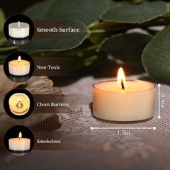 Simeitol 50 Pcs Soy Wax Tealight Candles (6 Hour Burn Time) 50pack, White
