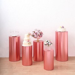 5 BLUSH Fitted Metallic Spandex Cylinder Display STAND COVER Set Party Events