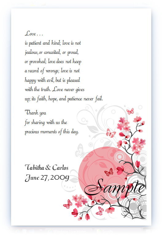 100 Personalized Custom Cherry Blossom Bridal Wedding Scrolls Favors