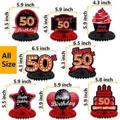 Happy 50th Birthday Red and Black Table Honeycomb 50, Multi-colored