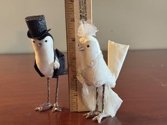 Vintage Bird Bride & Groom Wedding Cake Toppers + Silk Corsage – Custom Made!