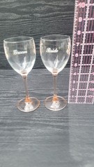Bride And Groom Etched Champaign Glasses, Made In France. Hand Painted