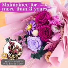 Preserved Flowers for Delivery, Purple Flowers Fresh Bouquet with Gift Box, F…