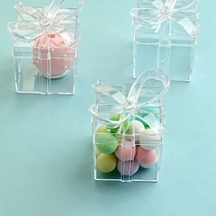 12 Clear 3″ Square Bow Top Design Favor Boxes Gift Holders Party Decorations