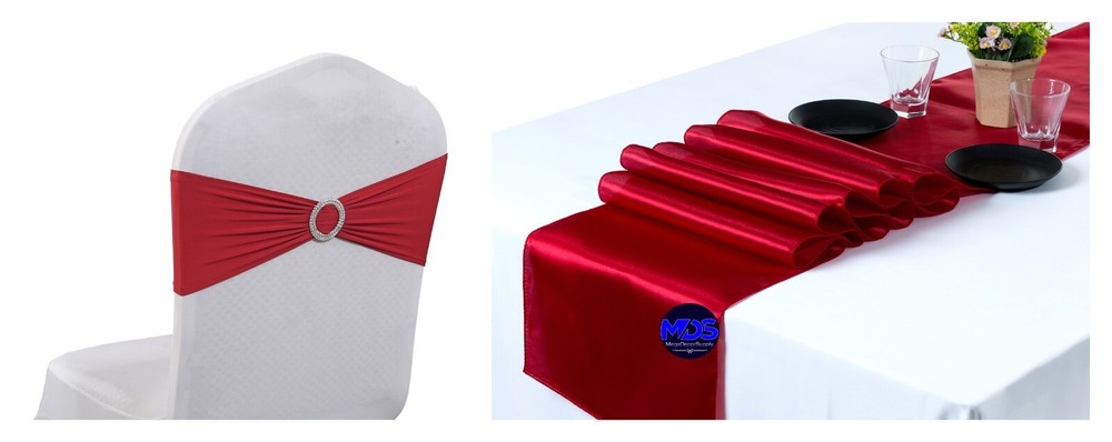 Spandex Chair Sashes + Satin Table Runners Wedding Bday Party Decor(Combo Offer)