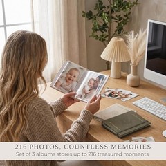 Set of 3 Linen Photo Albums – Safely Holds 4×6 Pictures