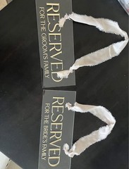 Acrylic Hanging Reserved Signs with Ribbon, Set of 2, Wedding, Clear Gold White