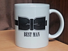 Best Man Wedding Mug Cup Ceramic with Wording & Black Bow gray black beautiful
