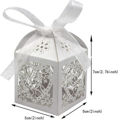 100 Pack Love Heart Laser Cut Wedding Favor Boxes with Ribbons for Candy Gifts