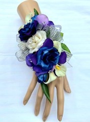 Wrist Corsage Navy Purple Silver Ivory Rose Wedding Homecoming Dance Flowers
