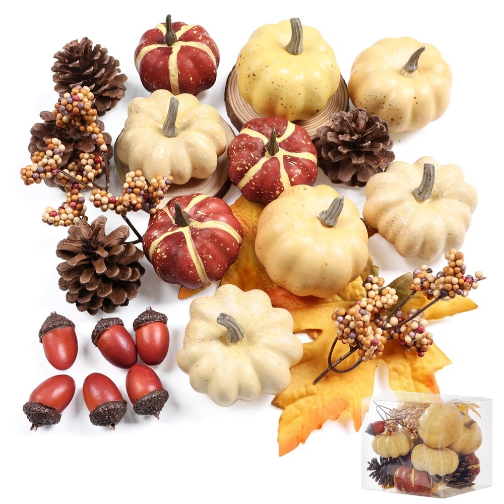 23Pcs Fake Pumpkins Fall Thanksgiving 6 x 6 x 5.5 inches, Style-7 23pcs