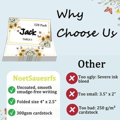 120 Pack Place Cards 4×2.5 Inch Sunflowers Reserved Seating Signs Wedding