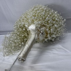 Ivory Pearl Waterfall Bridal Bouquet: Cascading Wedding Bouquet and Pearl Vale